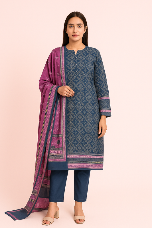 | Bin Saeed 3PC • Printed Khaddar • Unstitched Winter Suit |