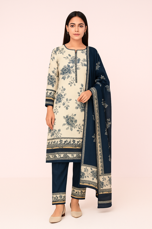| Bin Saeed 3PC • Printed Khaddar • Unstitched Winter Suit |