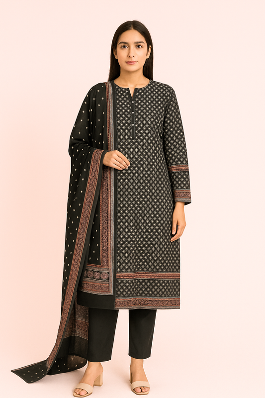 | Bin Saeed 3PC • Printed Khaddar • Unstitched Winter Suit |