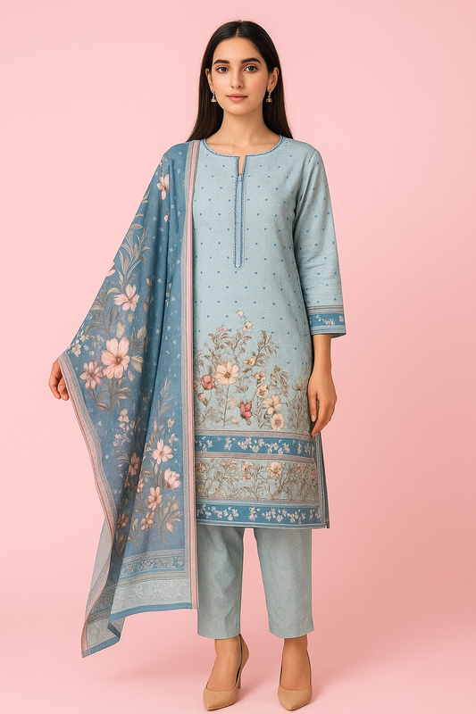 | Bin Saeed 3PC • Printed Khaddar • Unstitched Winter Suit |
