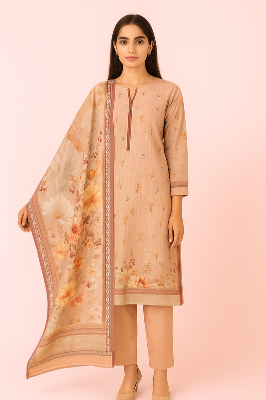 | Bin Saeed 3PC • Printed Khaddar • Unstitched Winter Suit |